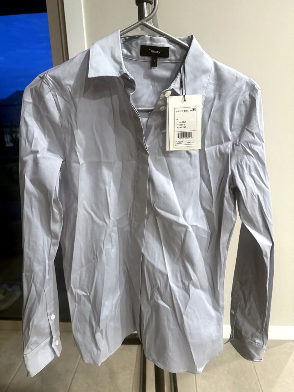 Theory Fitted Shirt Dove Blue Size P NWT